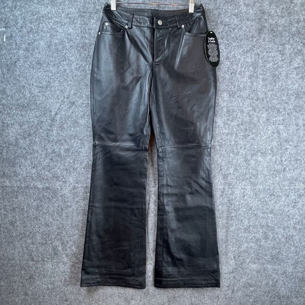 Newport News‎ Jeanology Leather Pants Womens 4 Black Bootcut Rocker Biker Goth